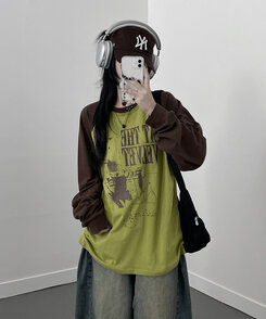 ラグランオーバーフィット長袖Tシャツ OLIVE