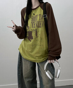 ラグランオーバーフィット長袖Tシャツ OLIVE