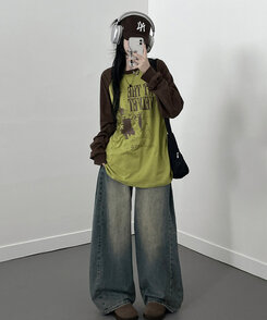 ラグランオーバーフィット長袖Tシャツ OLIVE