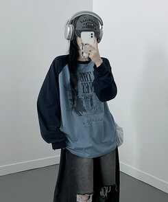 ラグランオーバーフィット長袖Tシャツ SKY BLUE