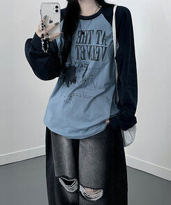 ラグランオーバーフィット長袖Tシャツ SKY BLUE