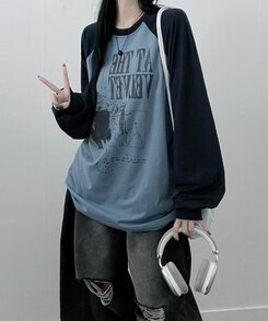 ラグランオーバーフィット長袖Tシャツ SKY BLUE