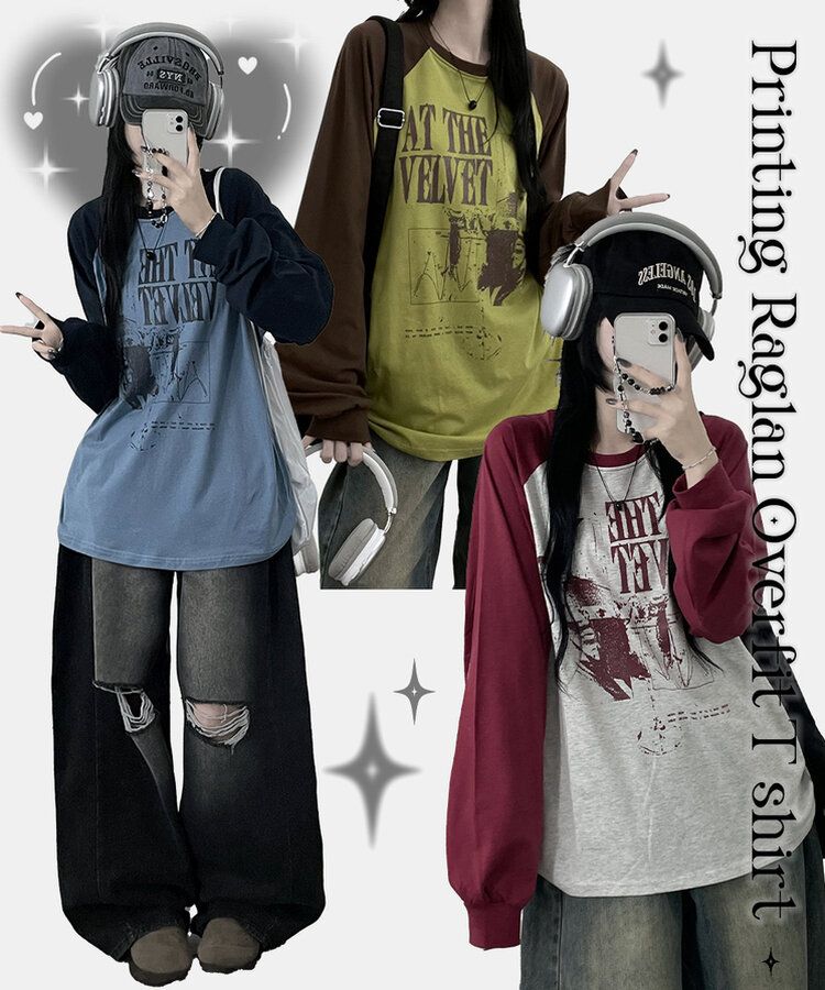 ラグランオーバーフィット長袖Tシャツ OLIVE