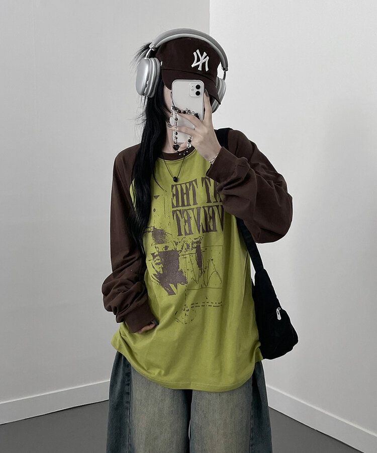 ラグランオーバーフィット長袖Tシャツ OLIVE