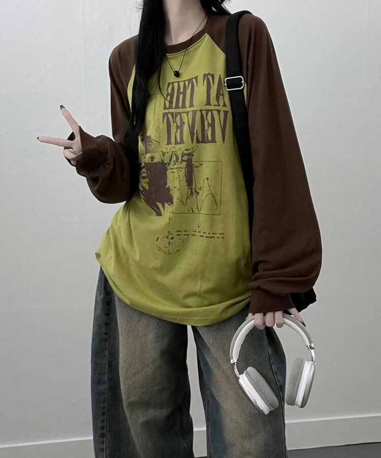 ラグランオーバーフィット長袖Tシャツ OLIVE