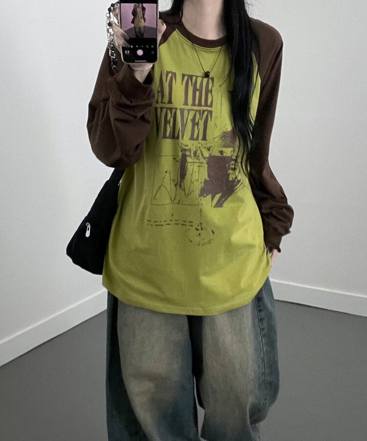 ラグランオーバーフィット長袖Tシャツ OLIVE