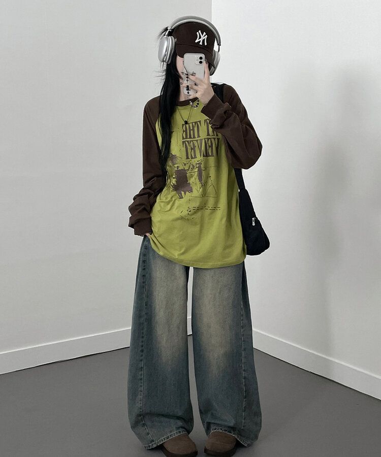 ラグランオーバーフィット長袖Tシャツ OLIVE