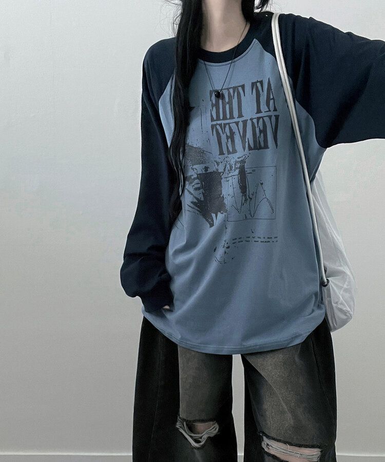 ラグランオーバーフィット長袖Tシャツ SKY BLUE