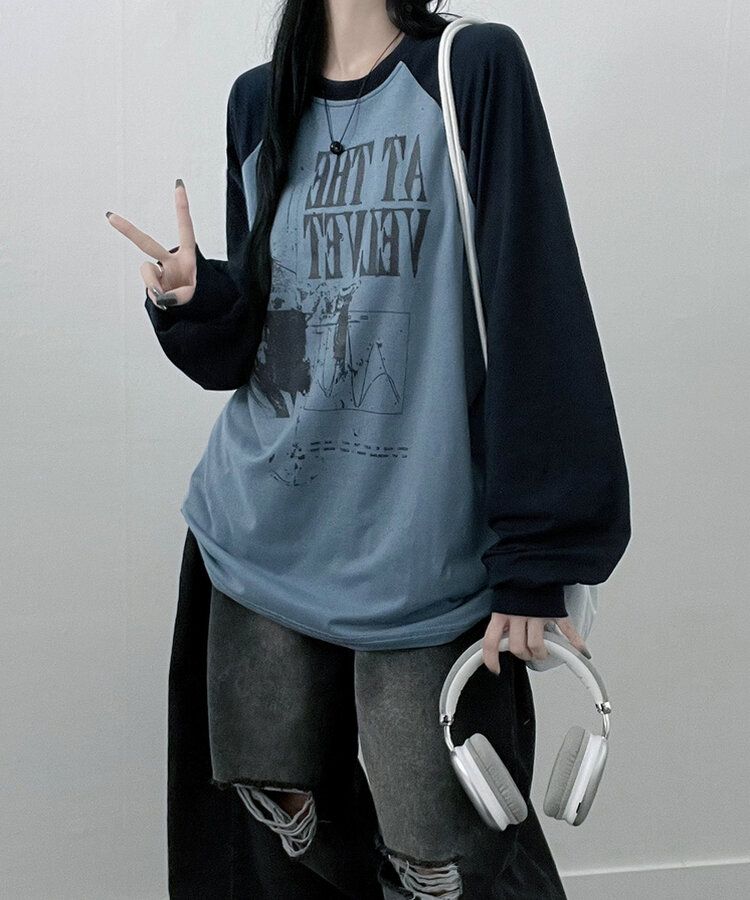 ラグランオーバーフィット長袖Tシャツ SKY BLUE