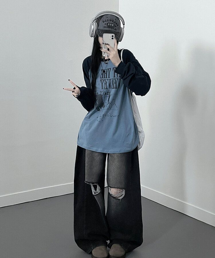 ラグランオーバーフィット長袖Tシャツ SKY BLUE