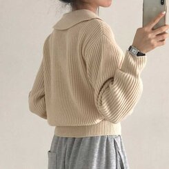 ハチ刺繍襟ハーフジップニット(6color)｜ニット｜韓国ファッション通販