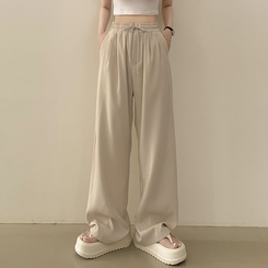 ピンタックバンディングワイドロングスラックスパンツ CREAM