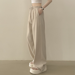 ピンタックバンディングワイドロングスラックスパンツ CREAM