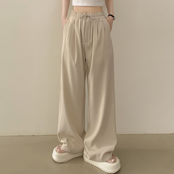 ピンタックバンディングワイドロングスラックスパンツ CREAM