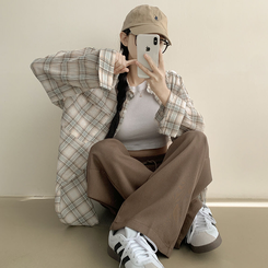 ピンタックバンディングワイドロングスラックスパンツ BROWN
