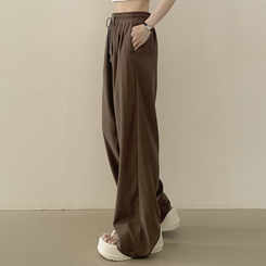 ピンタックバンディングワイドロングスラックスパンツ BROWN