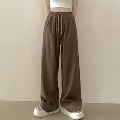 ピンタックバンディングワイドロングスラックスパンツ BROWN