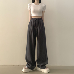 ピンタックバンディングワイドロングスラックスパンツ GRAY