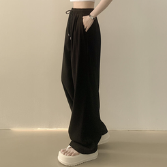 ピンタックバンディングワイドロングスラックスパンツ BLACK