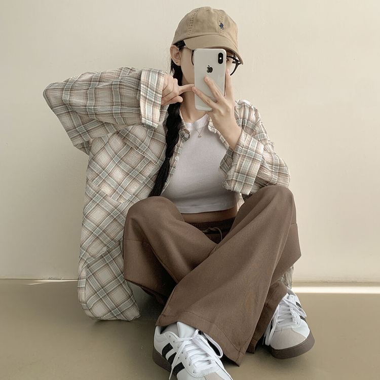ピンタックバンディングワイドロングスラックスパンツ BROWN