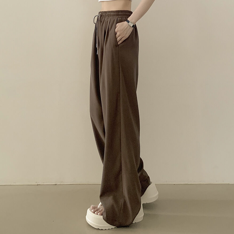 ピンタックバンディングワイドロングスラックスパンツ BROWN