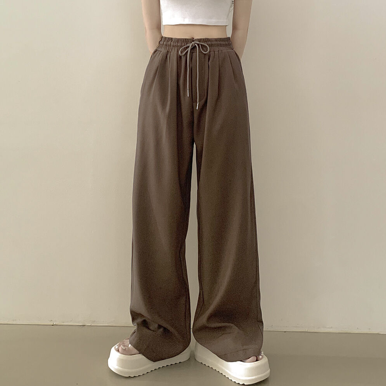 ピンタックバンディングワイドロングスラックスパンツ BROWN