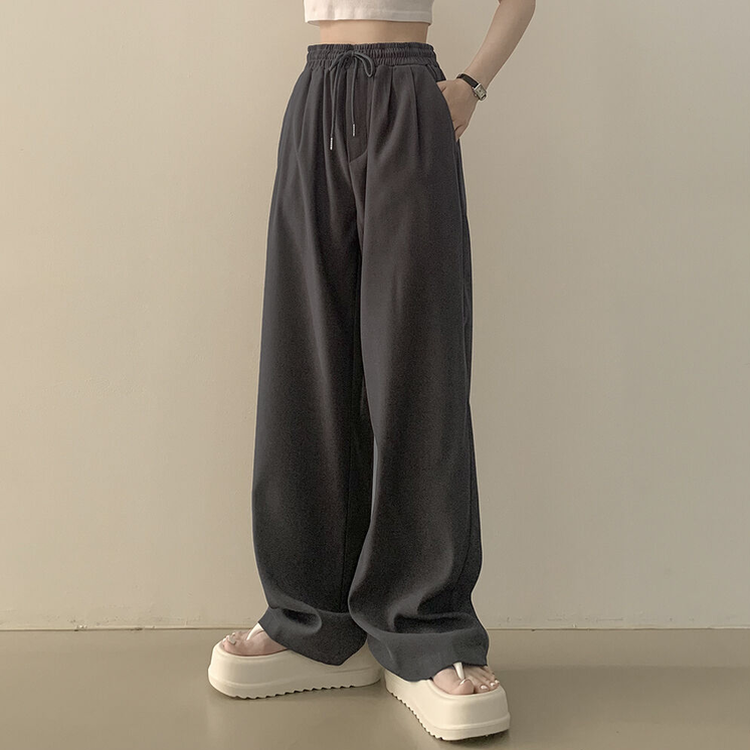 ピンタックバンディングワイドロングスラックスパンツ GRAY