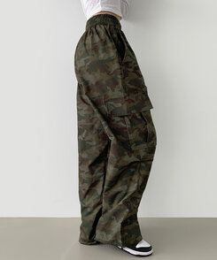 コットンパンツ 2Wayカモフラージュミリタリージョガーワイドパンツ KHAKI