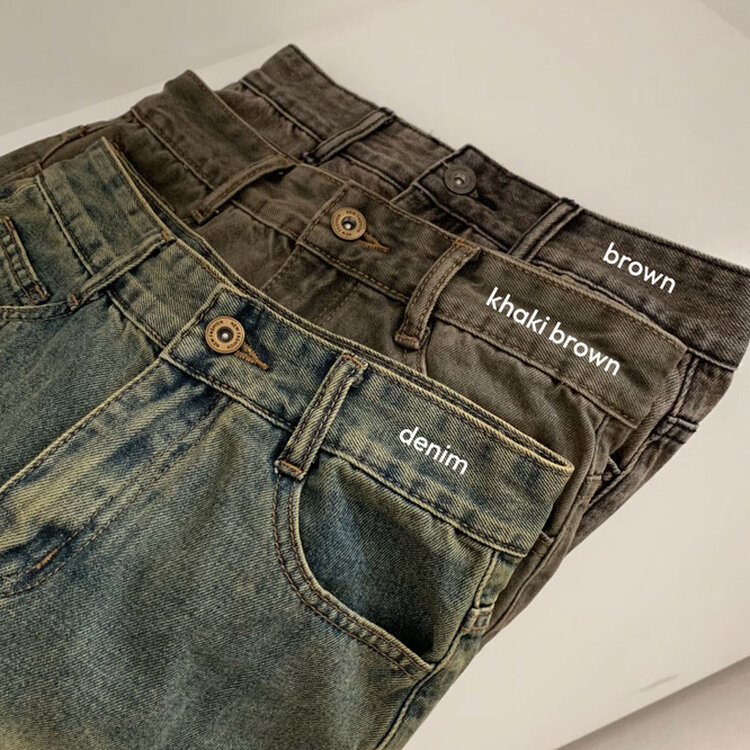 브라운 필터낀 듯한 색감 빈티지 카고 미니멀 데님 스커트 3color