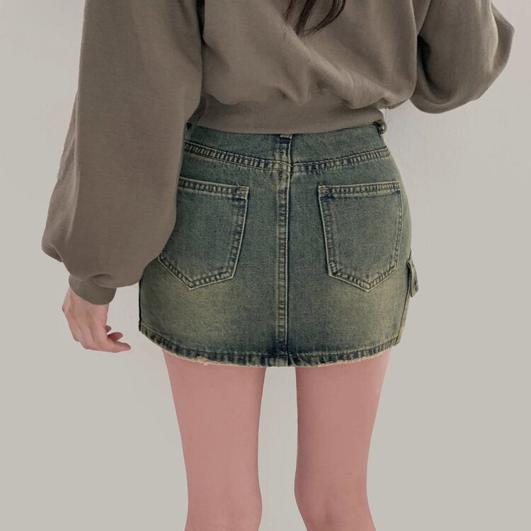 브라운 필터낀 듯한 색감 빈티지 카고 미니멀 데님 스커트 3color 중청