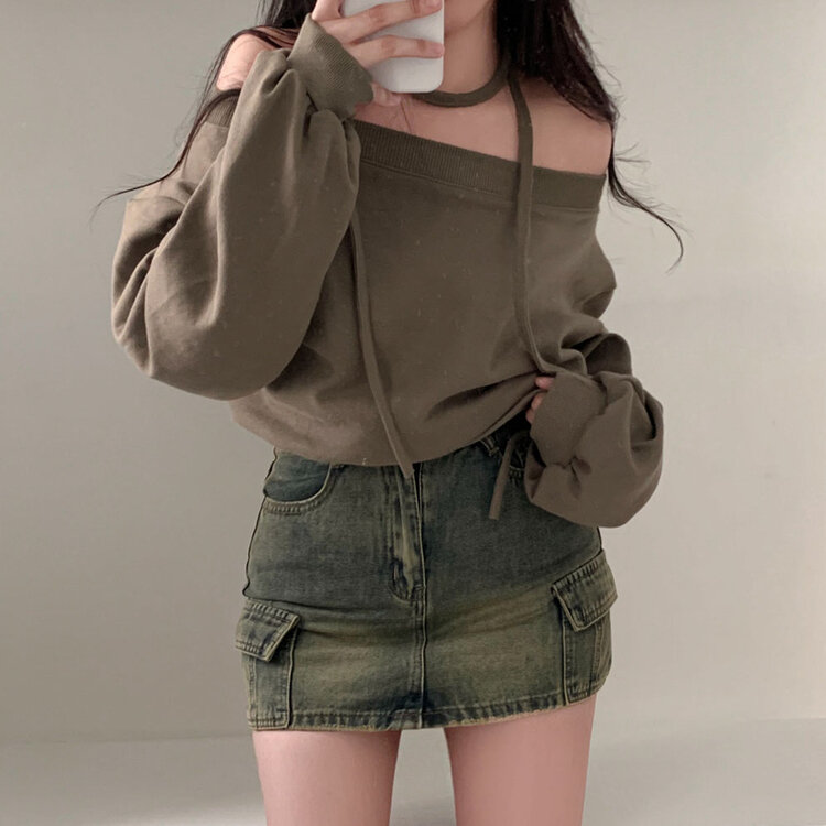 브라운 필터낀 듯한 색감 빈티지 카고 미니멀 데님 스커트 3color 중청