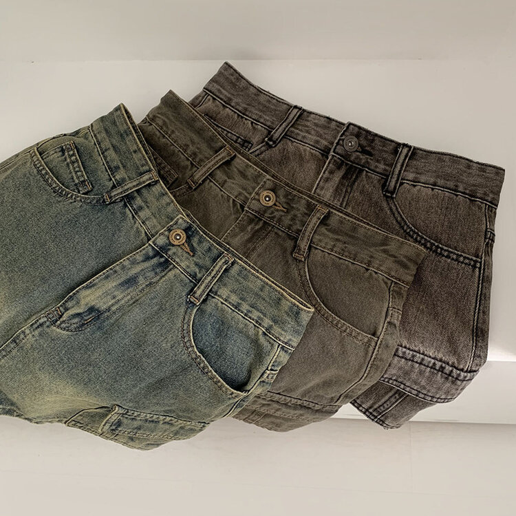 브라운 필터낀 듯한 색감 빈티지 카고 미니멀 데님 스커트 3color