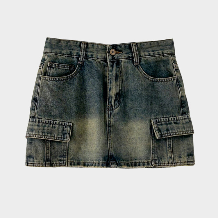 브라운 필터낀 듯한 색감 빈티지 카고 미니멀 데님 스커트 3color