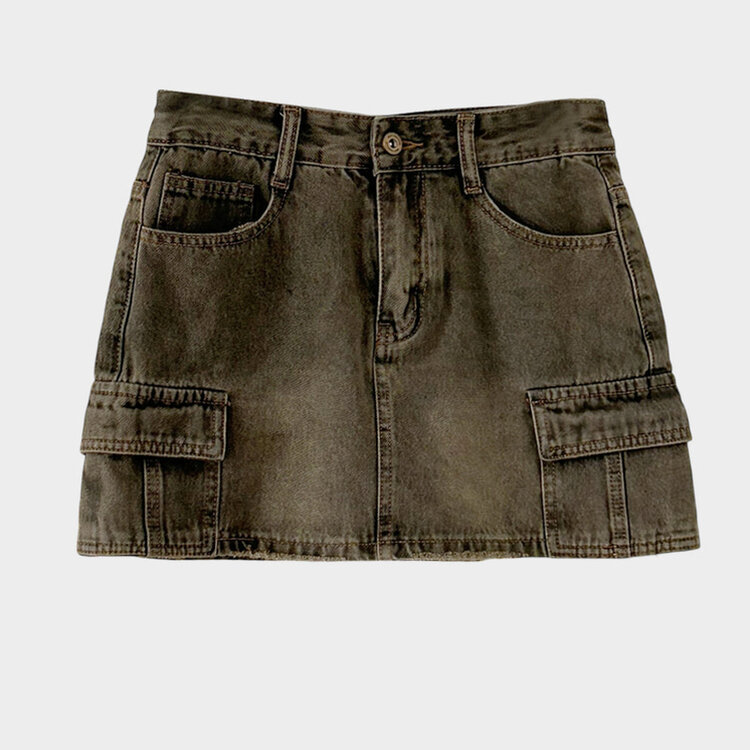 브라운 필터낀 듯한 색감 빈티지 카고 미니멀 데님 스커트 3color