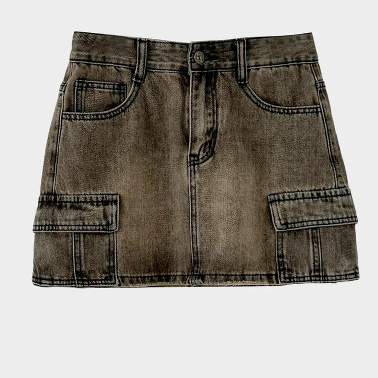 브라운 필터낀 듯한 색감 빈티지 카고 미니멀 데님 스커트 3color