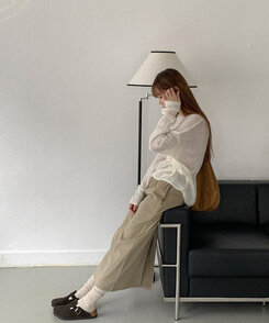 ミディ/ロングスカート コットンロングスカート BEIGE