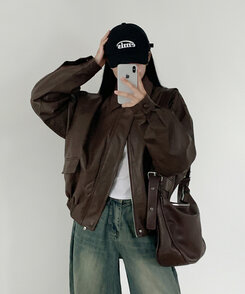 オーバーサイズレザージャケット CHESTNUT BROWN