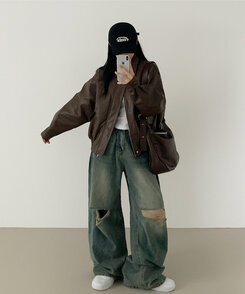 オーバーサイズレザージャケット CHESTNUT BROWN