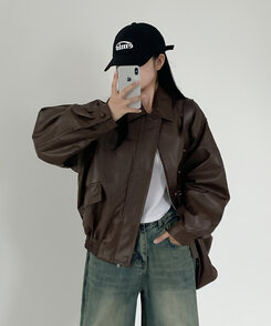 オーバーサイズレザージャケット CHESTNUT BROWN