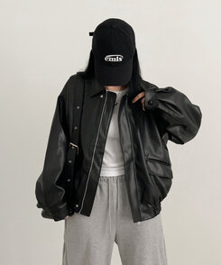 オーバーサイズレザージャケット BLACK