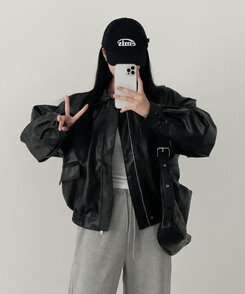 オーバーサイズレザージャケット BLACK