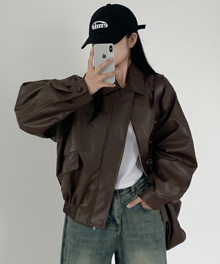 オーバーサイズレザージャケット CHESTNUT BROWN