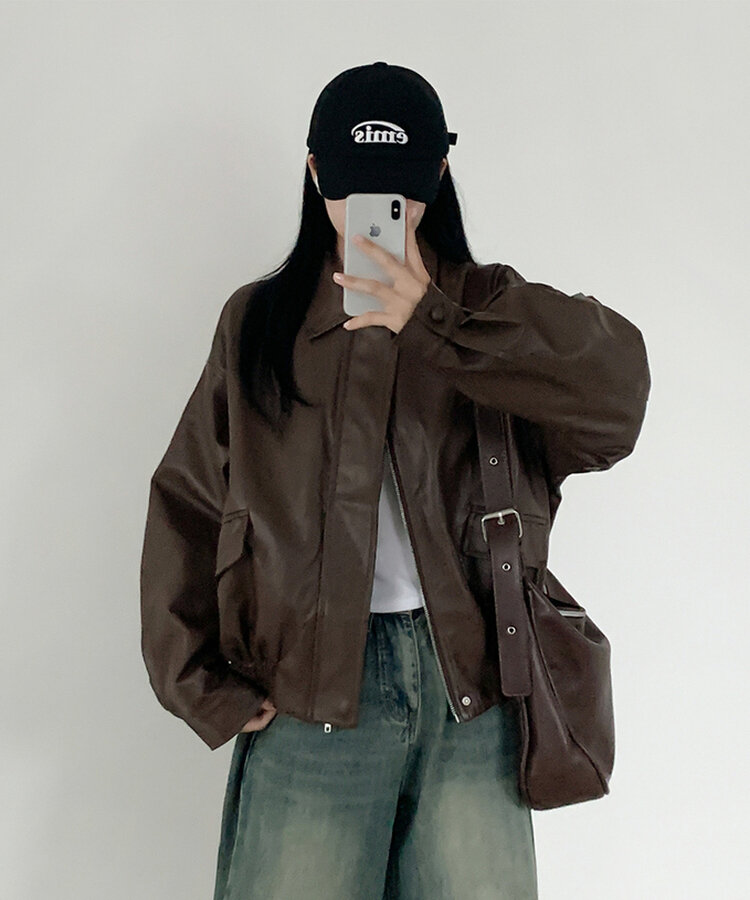 オーバーサイズレザージャケット CHESTNUT BROWN