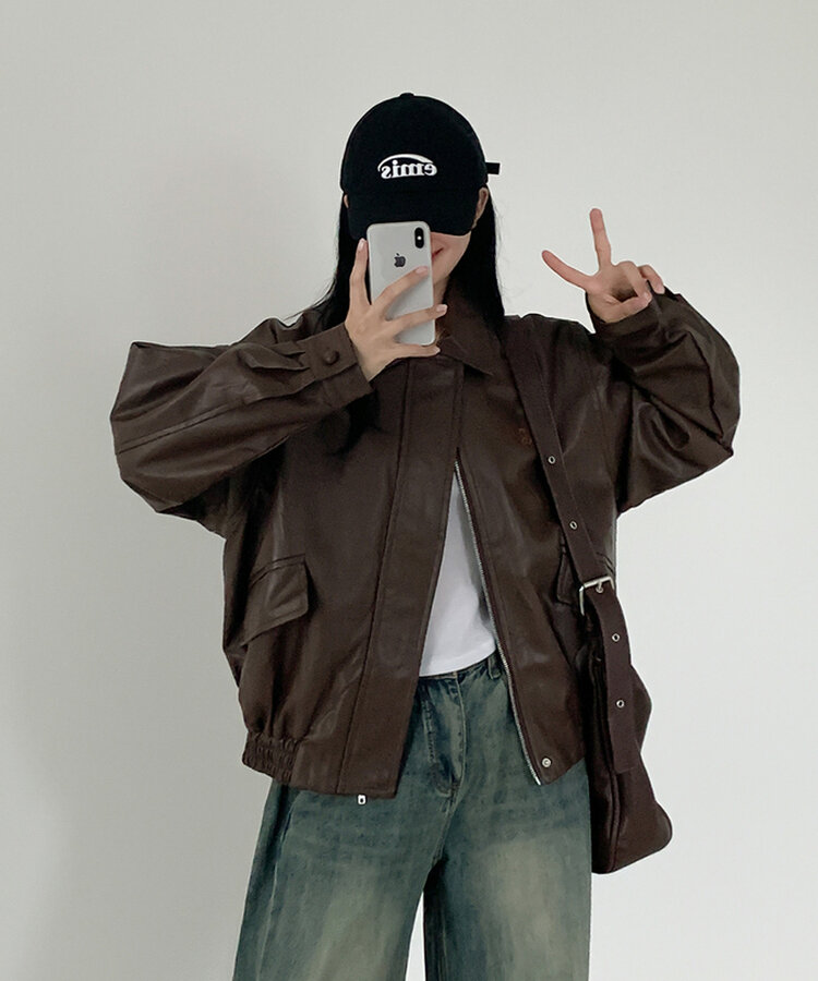 オーバーサイズレザージャケット CHESTNUT BROWN