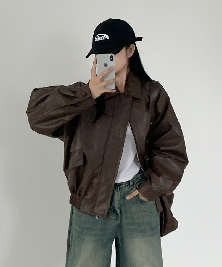 オーバーサイズレザージャケット CHESTNUT BROWN