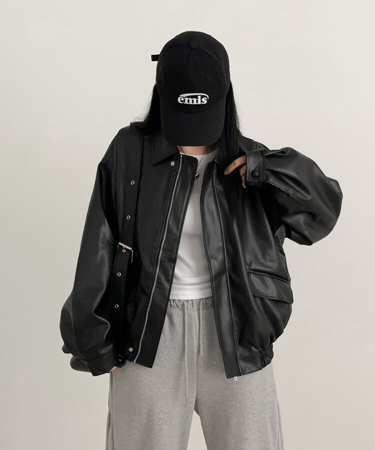 オーバーサイズレザージャケット BLACK