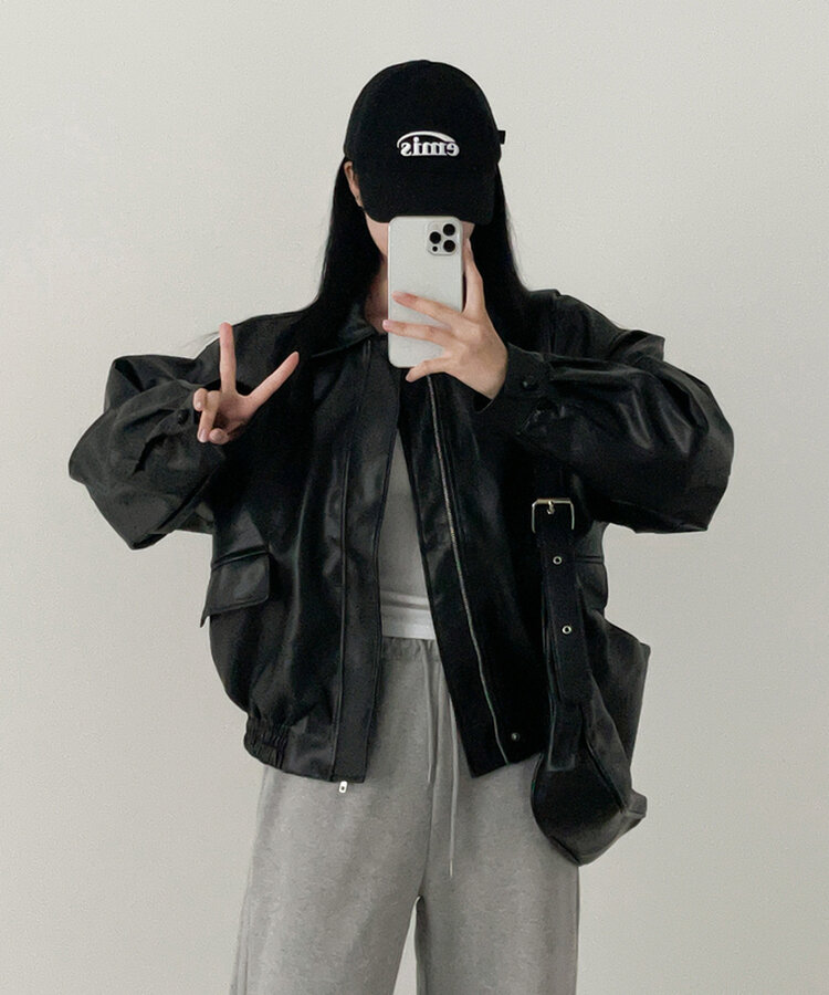 オーバーサイズレザージャケット BLACK