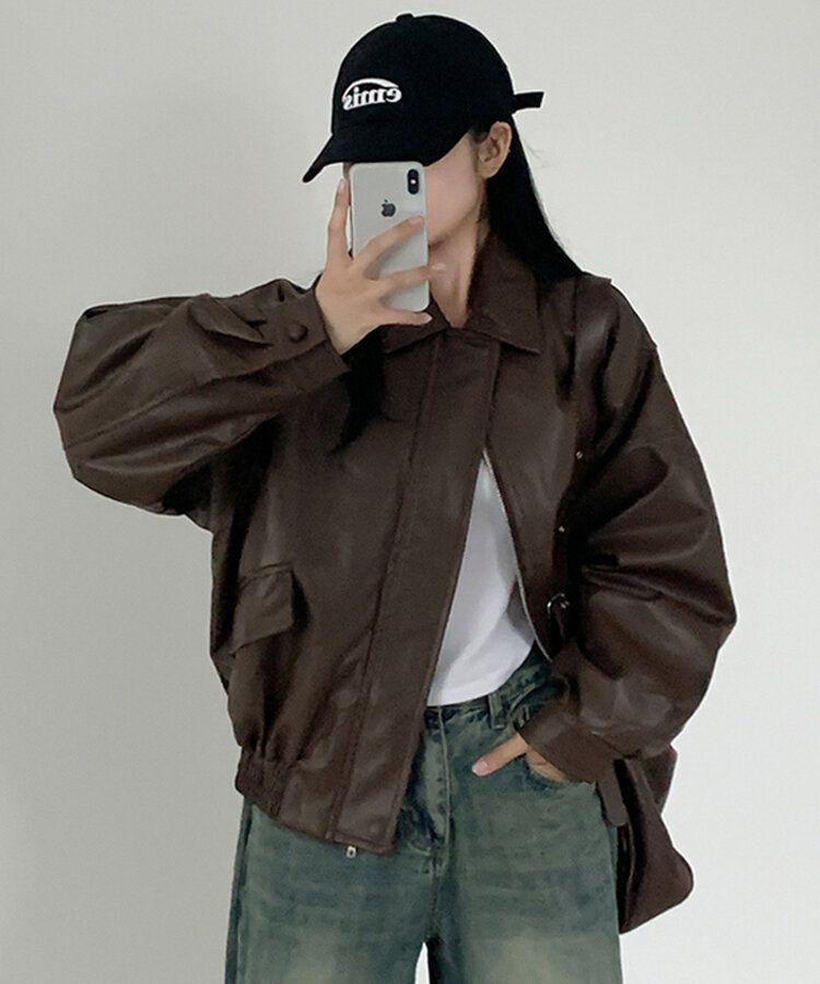 オーバーサイズレザージャケット CHESTNUT BROWN