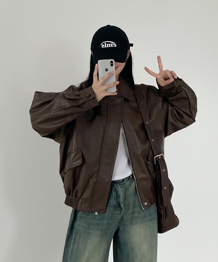 オーバーサイズレザージャケット CHESTNUT BROWN