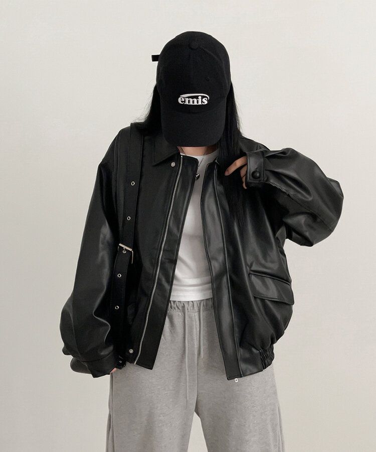 オーバーサイズレザージャケット BLACK